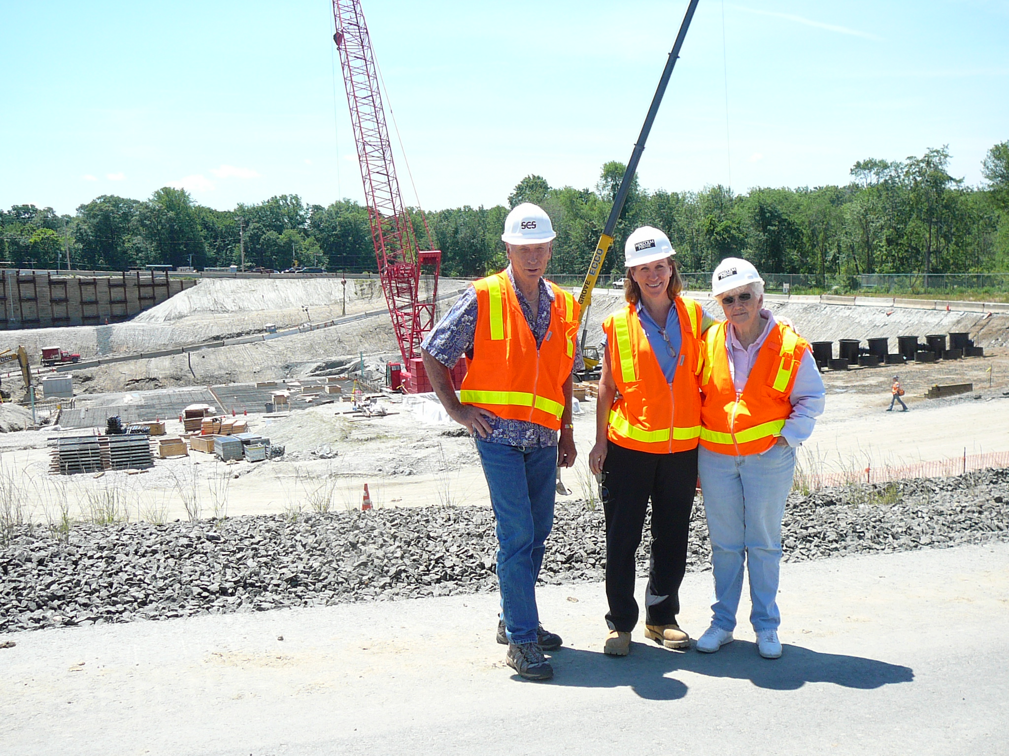 Doreen and two companions on construction site.